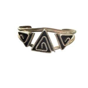 Taxco Mexico 925 Sterling Silver Black Triangle Tribal Cuff Bracelet